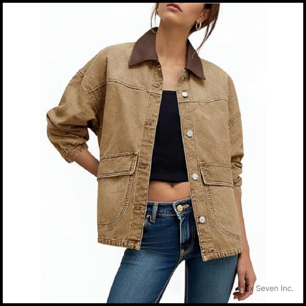 Oversized Denim Jacket Classic Y2K Streetwear Chic Button Front Drop Shoulder - Picture 2 of 7